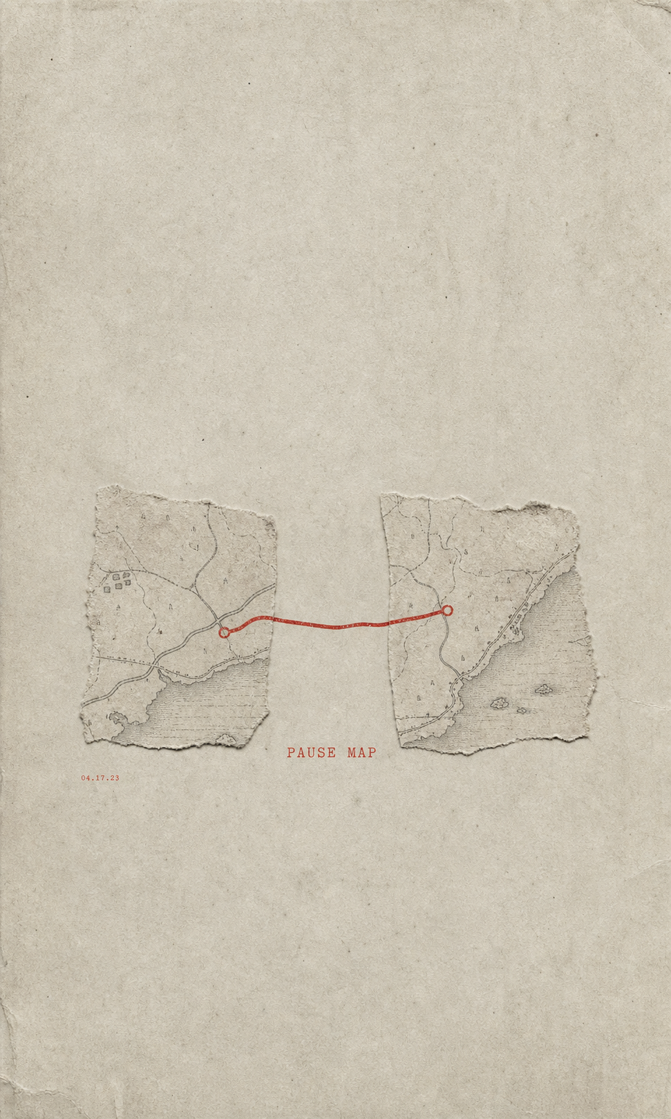 Pause Map 极简 ZINE 海报:地图式线条、纸张纹理和少量高亮元素