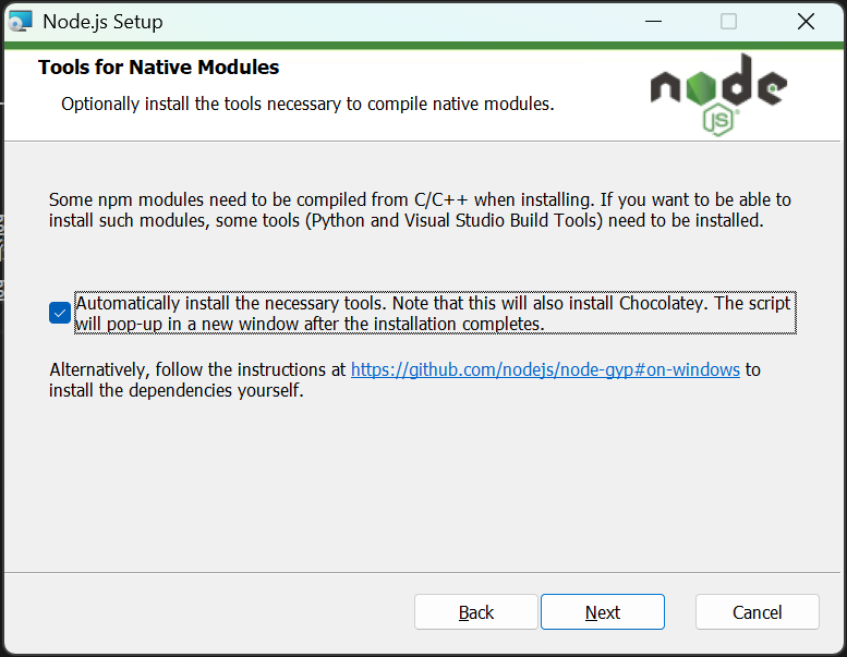 Node.js 可选工具安装项